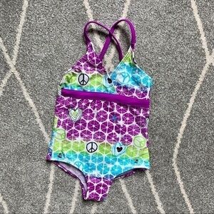 Big Chill Purple & Blue Peace Sign Swimsuit 4/5